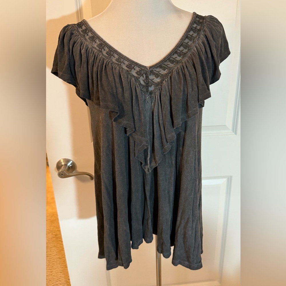 Altar’d State Garment Wash Ruffle Vneck Top